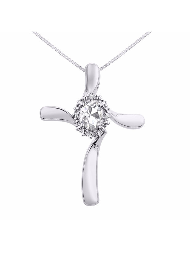 Rylos Sterling Silver Cross Necklace: Gemstone & Diamond Pendant, 18" Chain, 7X5MM Birthstone, Elegant Women's Jewelry