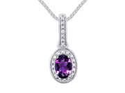 Rylos Sterling Silver Halo Designer Necklace: Gemstone & Diamond Pendant, 18" Chain, 6X4MM Birthstone, Elegant Women's Jewelry