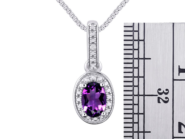 Rylos Sterling Silver Halo Designer Necklace: Gemstone & Diamond Pendant, 18" Chain, 6X4MM Birthstone, Elegant Women's Jewelry