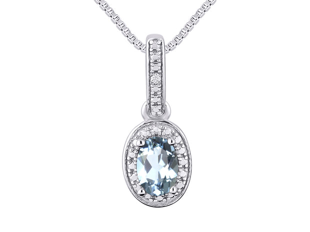 Rylos Sterling Silver Halo Designer Necklace: Gemstone & Diamond Pendant, 18" Chain, 6X4MM Birthstone, Elegant Women's Jewelry