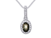 Rylos Sterling Silver Halo Designer Necklace: Gemstone & Diamond Pendant, 18" Chain, 6X4MM Birthstone, Elegant Women's Jewelry