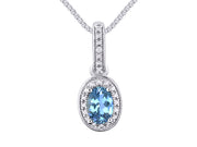 Rylos Sterling Silver Halo Designer Necklace: Gemstone & Diamond Pendant, 18" Chain, 6X4MM Birthstone, Elegant Women's Jewelry