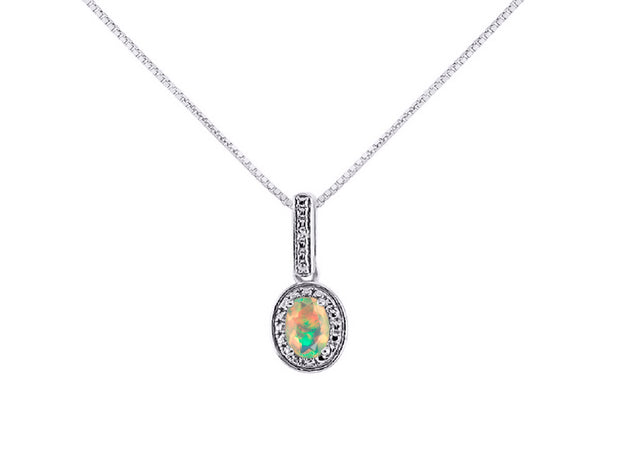 Rylos Sterling Silver Halo Designer Necklace: Gemstone & Diamond Pendant, 18" Chain, 6X4MM Birthstone, Elegant Women's Jewelry