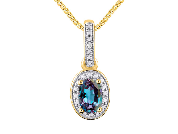 Rylos Sterling Silver Halo Designer Necklace: Gemstone & Diamond Pendant, 18" Chain, 6X4MM Birthstone, Elegant Women's Jewelry