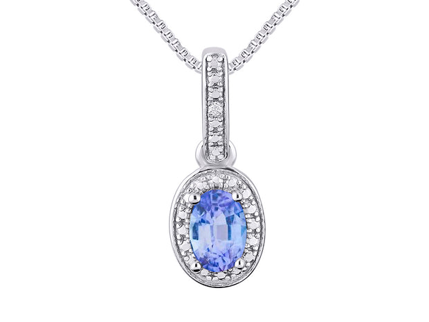 Rylos Sterling Silver Halo Designer Necklace: Gemstone & Diamond Pendant, 18" Chain, 6X4MM Birthstone, Elegant Women's Jewelry