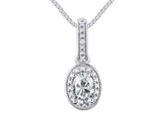 Rylos Sterling Silver Halo Designer Necklace: Gemstone & Diamond Pendant, 18" Chain, 6X4MM Birthstone, Elegant Women's Jewelry