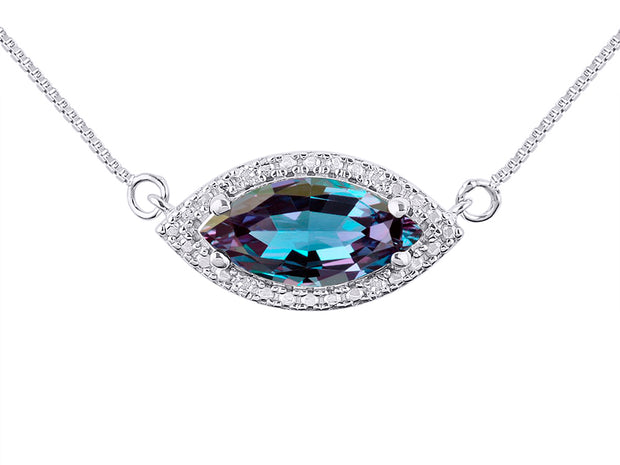 Rylos Sterling Silver Lucky Eye Necklace: Marquise Gemstone & Diamond Pendant, 18" Chain, 12X6MM Birthstone, Women's Elegant Jewelry