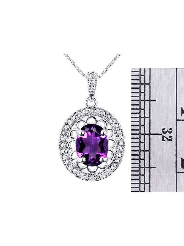 Rylos Sterling Silver Halo Designer Necklace: Gemstone & Diamond Pendant, 18" Chain, 8X6MM Birthstone, Women's Elegant Jewelry