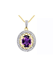 Rylos Sterling Silver Halo Designer Necklace: Gemstone & Diamond Pendant, 18" Chain, 8X6MM Birthstone, Women's Elegant Jewelry