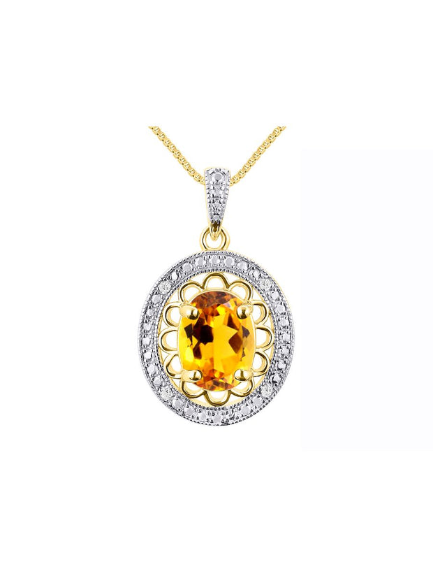 Rylos Sterling Silver Halo Designer Necklace: Gemstone & Diamond Pendant, 18" Chain, 8X6MM Birthstone, Women's Elegant Jewelry