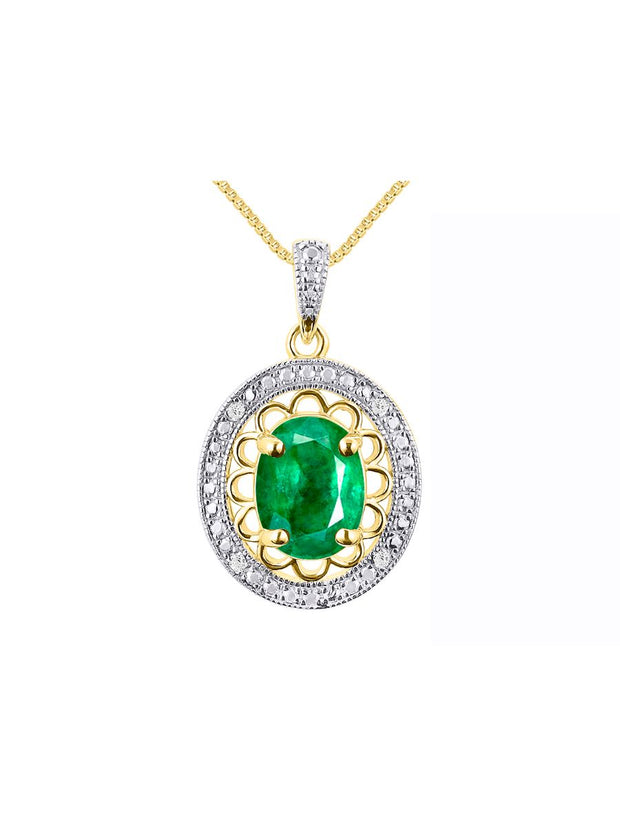 Rylos Sterling Silver Halo Designer Necklace: Gemstone & Diamond Pendant, 18" Chain, 8X6MM Birthstone, Women's Elegant Jewelry