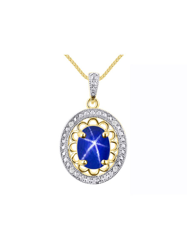 Rylos Sterling Silver Halo Designer Necklace: Gemstone & Diamond Pendant, 18" Chain, 8X6MM Birthstone, Women's Elegant Jewelry