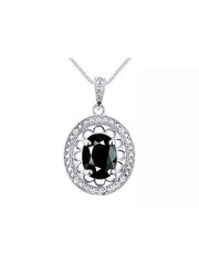 Rylos Sterling Silver Halo Designer Necklace: Gemstone & Diamond Pendant, 18" Chain, 8X6MM Birthstone, Women's Elegant Jewelry