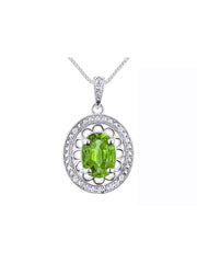 Rylos Sterling Silver Halo Designer Necklace: Gemstone & Diamond Pendant, 18" Chain, 8X6MM Birthstone, Women's Elegant Jewelry