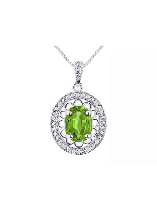 Rylos Sterling Silver Halo Designer Necklace: Gemstone & Diamond Pendant, 18" Chain, 8X6MM Birthstone, Women's Elegant Jewelry