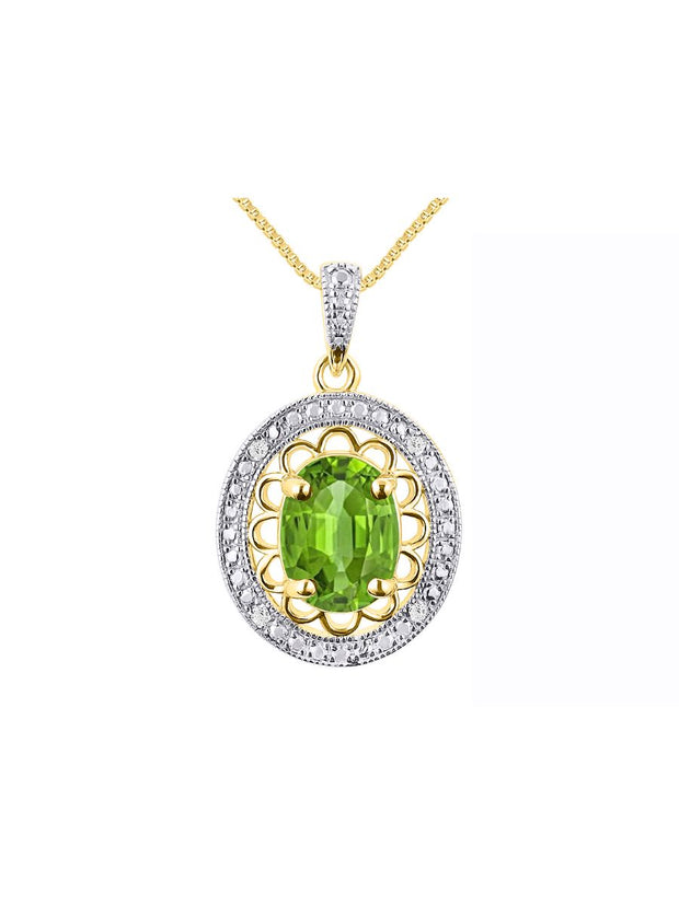 Rylos Sterling Silver Halo Designer Necklace: Gemstone & Diamond Pendant, 18" Chain, 8X6MM Birthstone, Women's Elegant Jewelry