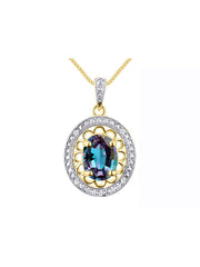 Rylos Sterling Silver Halo Designer Necklace: Gemstone & Diamond Pendant, 18" Chain, 8X6MM Birthstone, Women's Elegant Jewelry