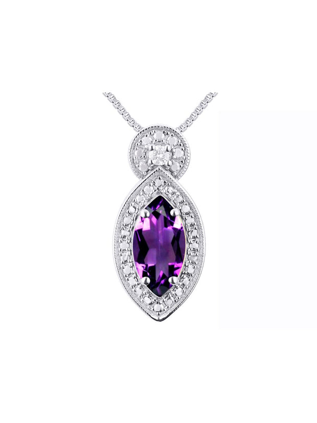 Rylos Sterling Silver Designer Necklace: Marquise Gemstone & Diamond Pendant, 18" Chain, 10X5MM Birthstone, Women's Elegant Jewelry