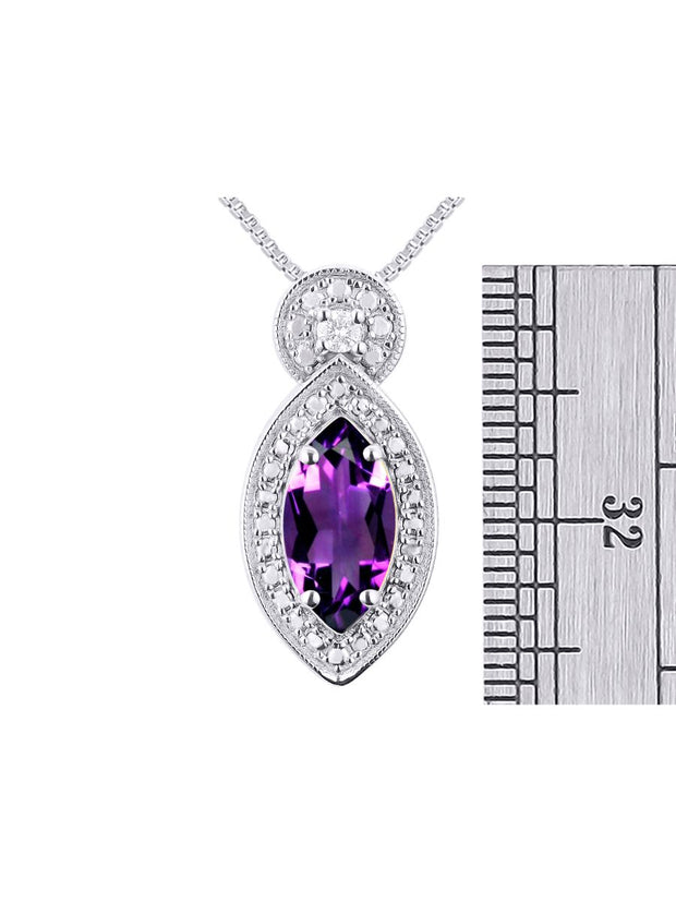 Rylos Sterling Silver Designer Necklace: Marquise Gemstone & Diamond Pendant, 18" Chain, 10X5MM Birthstone, Women's Elegant Jewelry