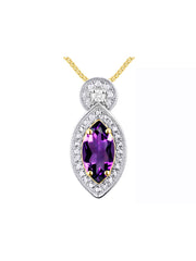 Rylos Sterling Silver Designer Necklace: Marquise Gemstone & Diamond Pendant, 18" Chain, 10X5MM Birthstone, Women's Elegant Jewelry