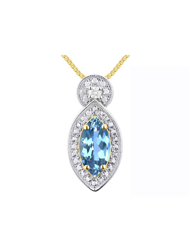 Rylos Sterling Silver Designer Necklace: Marquise Gemstone & Diamond Pendant, 18" Chain, 10X5MM Birthstone, Women's Elegant Jewelry