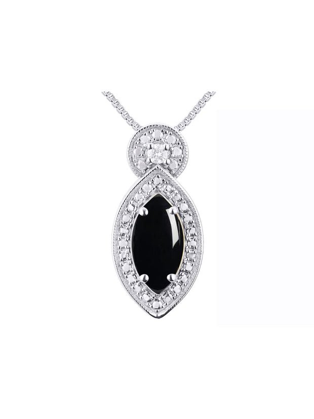 Rylos Sterling Silver Designer Necklace: Marquise Gemstone & Diamond Pendant, 18" Chain, 10X5MM Birthstone, Women's Elegant Jewelry