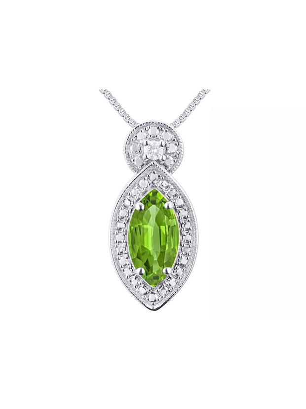 Rylos Sterling Silver Designer Necklace: Marquise Gemstone & Diamond Pendant, 18" Chain, 10X5MM Birthstone, Women's Elegant Jewelry