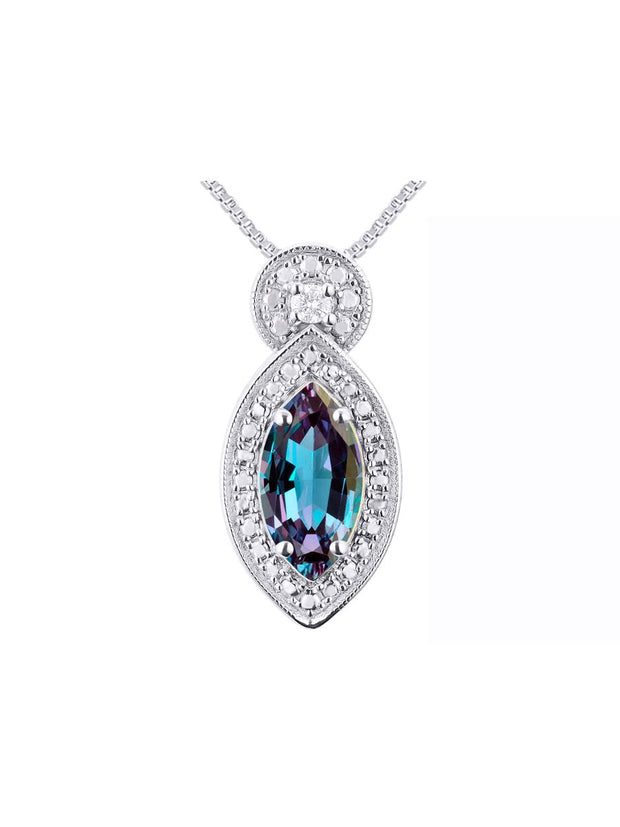 Rylos Sterling Silver Designer Necklace: Marquise Gemstone & Diamond Pendant, 18" Chain, 10X5MM Birthstone, Women's Elegant Jewelry