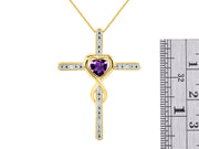 Rylos Matching Jewelry 14K Yellow Gold Claddagh Friendship Ring & Cross Necklace with 18" Chain. Heart 6X4MM Gemstone & Diamonds; Sizes 5-10