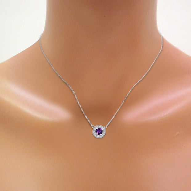 Rylos Halo Designer Matching Set Sterling Silver: Ring, Earring & Pendant Necklace. Gemstone & Diamonds, 4MM Birthstone; Sizes 5-10.