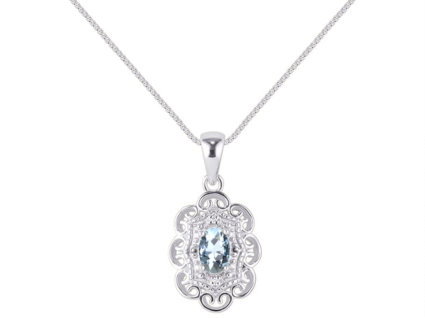 RYLOS Necklaces for Women Silver 925 Flower Necklace Gemstone & Genuine Diamonds Pendant 18" Chain 6X4MM  Birthstone  Womens Jewelry Silver Necklace For Women Diamond Necklaces for Women