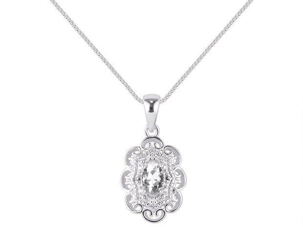 RYLOS Necklaces for Women Silver 925 Flower Necklace Gemstone & Genuine Diamonds Pendant 18" Chain 6X4MM  Birthstone  Womens Jewelry Silver Necklace For Women Diamond Necklaces for Women