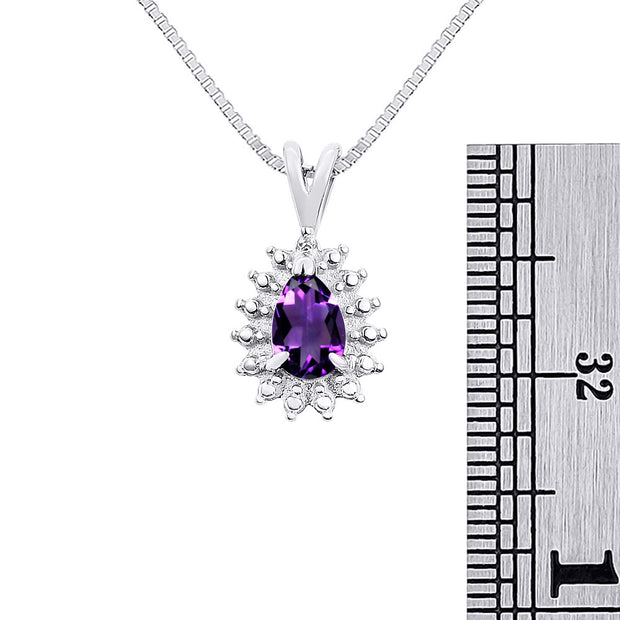 Rylos Halo Pendant Sterling Silver Necklace : Gemstone & Diamond Accent, 18 Chain - 6X4MM Tear Drop Birthstone Women's Jewelry - Timeless Elegance