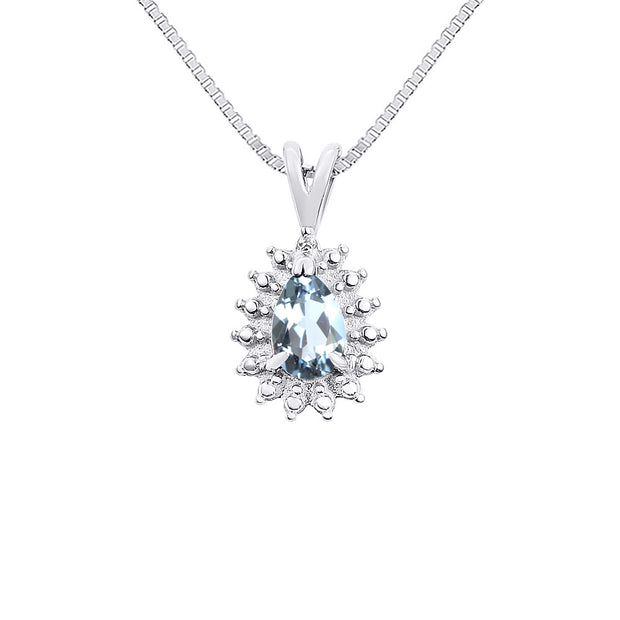 Rylos Halo Pendant Sterling Silver Necklace : Gemstone & Diamond Accent, 18 Chain - 6X4MM Tear Drop Birthstone Women's Jewelry - Timeless Elegance