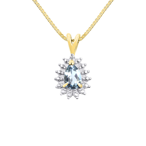 Rylos Halo Pendant Sterling Silver Necklace : Gemstone & Diamond Accent, 18 Chain - 6X4MM Tear Drop Birthstone Women's Jewelry - Timeless Elegance