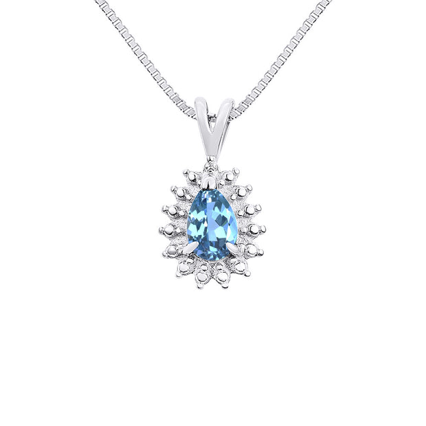 Rylos Halo Pendant Sterling Silver Necklace : Gemstone & Diamond Accent, 18 Chain - 6X4MM Tear Drop Birthstone Women's Jewelry - Timeless Elegance