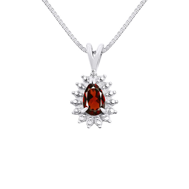 Rylos Halo Pendant Sterling Silver Necklace : Gemstone & Diamond Accent, 18 Chain - 6X4MM Tear Drop Birthstone Women's Jewelry - Timeless Elegance