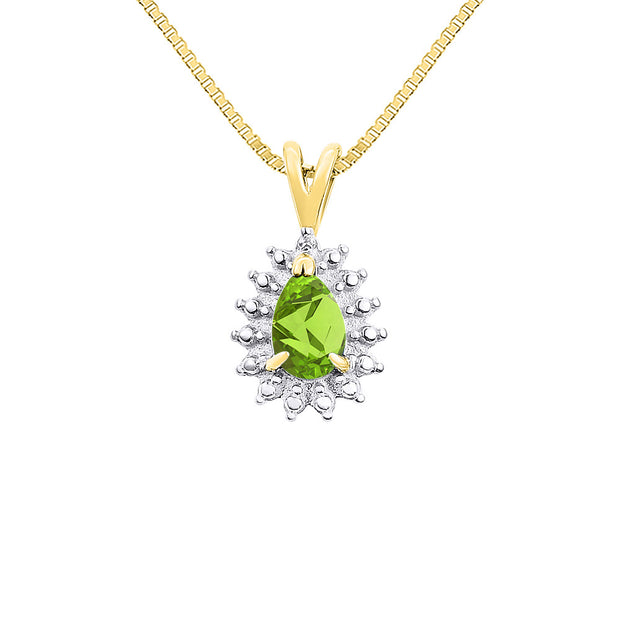 Rylos Halo Pendant Sterling Silver Necklace : Gemstone & Diamond Accent, 18 Chain - 6X4MM Tear Drop Birthstone Women's Jewelry - Timeless Elegance