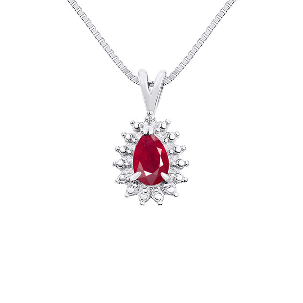 Rylos Halo Pendant Sterling Silver Necklace : Gemstone & Diamond Accent, 18 Chain - 6X4MM Tear Drop Birthstone Women's Jewelry - Timeless Elegance