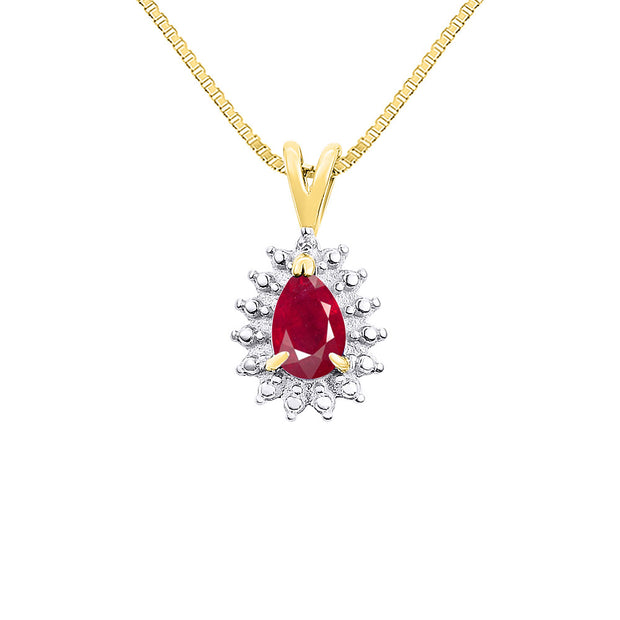 Rylos Halo Pendant Sterling Silver Necklace : Gemstone & Diamond Accent, 18 Chain - 6X4MM Tear Drop Birthstone Women's Jewelry - Timeless Elegance