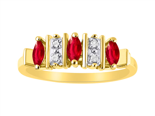 Rylos Women's Yellow Gold Plated Silver Classic 3-Stone Precious Gemstone and Diamond Ring  Jewelry in Sizes 5-10