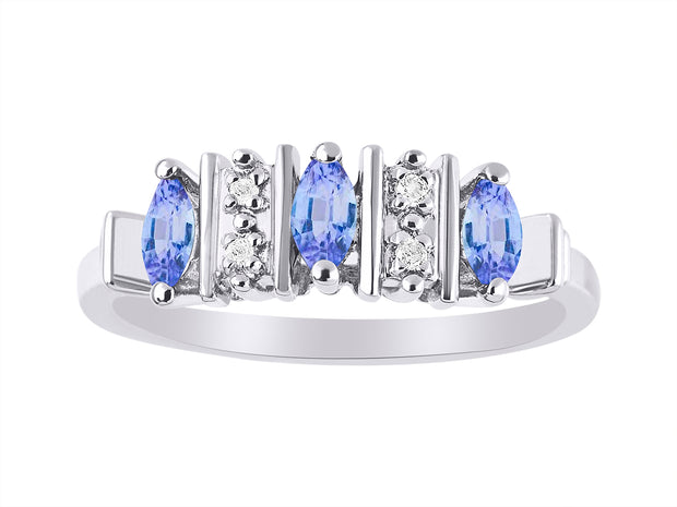 Rylos Women's Sterling Silver Classic 3-Stone Precious Gemstone and Diamond Ring  Jewelry in Sizes 5-10