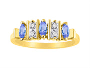 Rylos Women's Yellow Gold Plated Silver Classic 3-Stone Precious Gemstone and Diamond Ring  Jewelry in Sizes 5-10