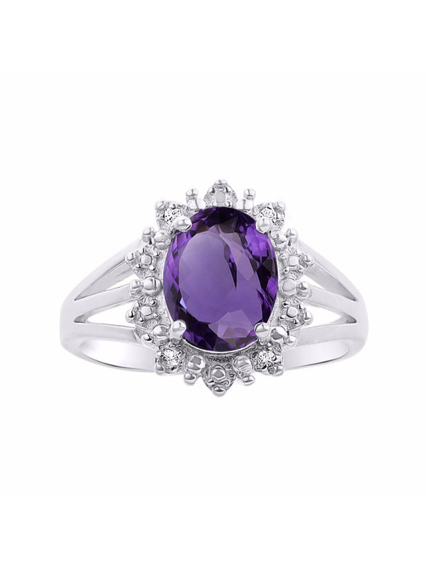 Rylos Sterling Silver Ring with Princess Diana Inspired 9X7MM Gemstone and a Halo of Diamonds - Birthstone Jewelry for Women in Sizes 5-10