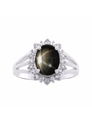 Rylos Sterling Silver Ring with Princess Diana Inspired 9X7MM Gemstone and a Halo of Diamonds - Birthstone Jewelry for Women in Sizes 5-10