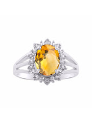 Rylos Sterling Silver Ring with Princess Diana Inspired 9X7MM Gemstone and a Halo of Diamonds - Birthstone Jewelry for Women in Sizes 5-10