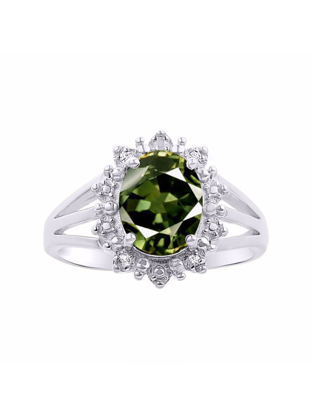 Rylos Sterling Silver Ring with Princess Diana Inspired 9X7MM Gemstone and a Halo of Diamonds - Birthstone Jewelry for Women in Sizes 5-10