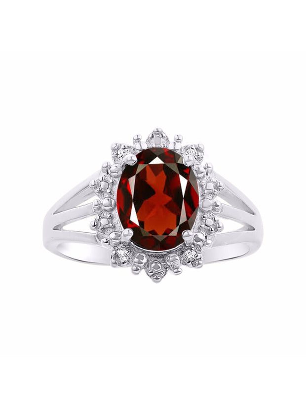 Rylos Sterling Silver Ring with Princess Diana Inspired 9X7MM Gemstone and a Halo of Diamonds - Birthstone Jewelry for Women in Sizes 5-10