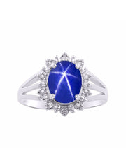 Rylos Sterling Silver Ring with Princess Diana Inspired 9X7MM Gemstone and a Halo of Diamonds - Birthstone Jewelry for Women in Sizes 5-10