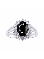 Rylos Sterling Silver Ring with Princess Diana Inspired 9X7MM Gemstone and a Halo of Diamonds - Birthstone Jewelry for Women in Sizes 5-10